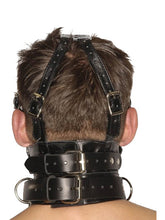 Lade das Bild in den Galerie-Viewer, Streng aussehender Premium-Maulkorb aus Leder mit Augenbinde und Knebel